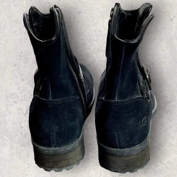 UGG MILNOR Black Suede Snake Strap Ankle Boots with Zipper Size 8 NEW