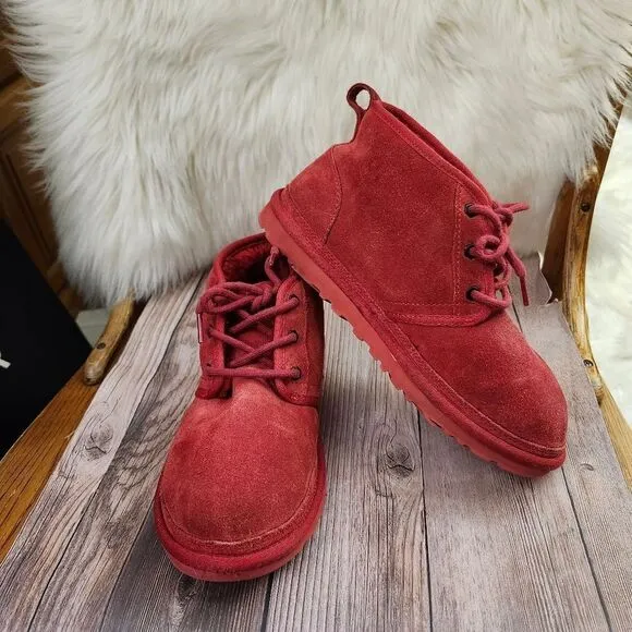 UGG Neumel Chukka Lace-up Red Suede Sherpa-lined Boots #3236 SZ 7