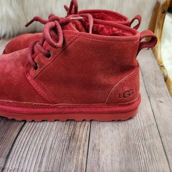UGG Neumel Chukka Lace-up Red Suede Sherpa-lined Boots #3236 SZ 7