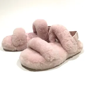 UGG Oh Yeah Fuzzy Sandal Slipper -Seashell Pink Sheepskin -Kids US 1 -NEW