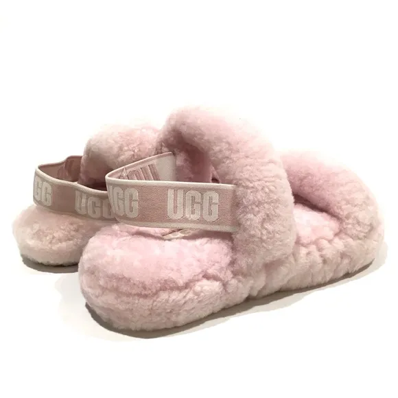 UGG Oh Yeah Fuzzy Sandal Slipper -Seashell Pink Sheepskin -Kids US 1 -NEW