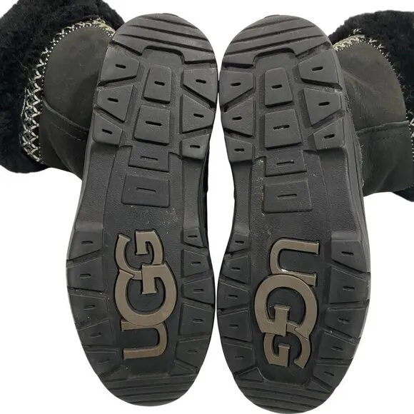 UGG SUNDANCE REVIVAL WOMENS BOOTS Black suede ebroidered sheepskin women’s 6