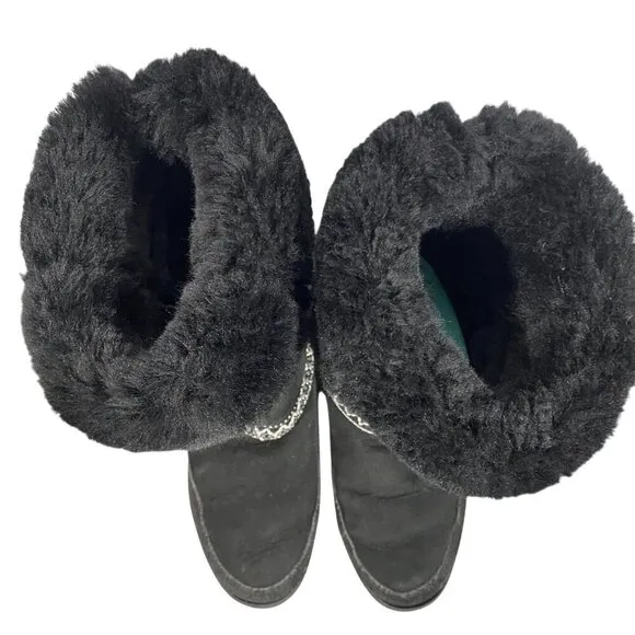 UGG SUNDANCE REVIVAL WOMENS BOOTS Black suede ebroidered sheepskin women’s 6