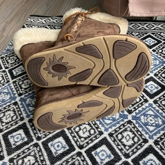 💋Ugg Upside Corset Lace Suede Shearling Brown Boots - 9