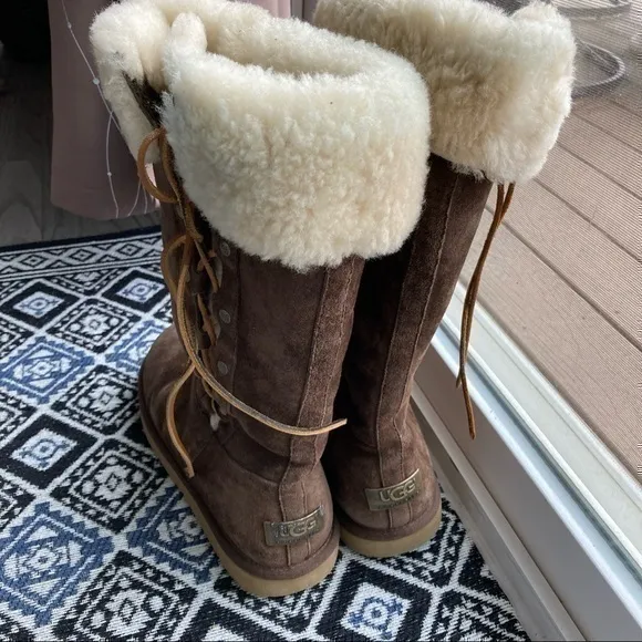 💋Ugg Upside Corset Lace Suede Shearling Brown Boots - 9