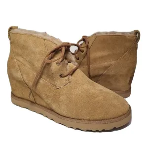 UGG women boots Classic FEMME lace-up tan Suede Ankle Wedge Booties sz 9.5 new