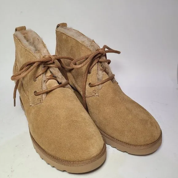 UGG women boots Classic FEMME lace-up tan Suede Ankle Wedge Booties sz 9.5 new