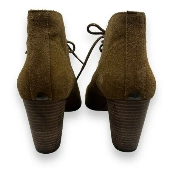 UGG Women's 8.5 Mackie Ankle Boots Chestnut Brown Suede Leather Lace Up 1007257