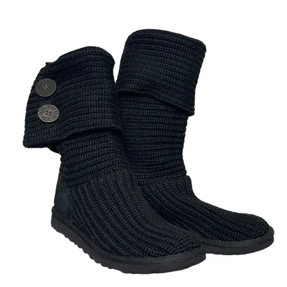 UGG Womens Boots Size 7 Black Chunky Knit Cardy Classic Convertible Buttons 6