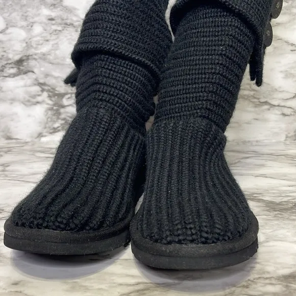 UGG Womens Boots Size 7 Black Chunky Knit Cardy Classic Convertible Buttons 6