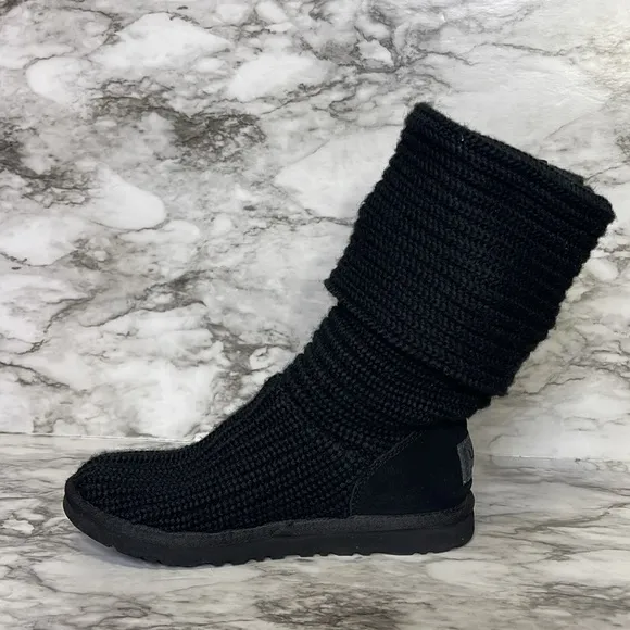 UGG Womens Boots Size 7 Black Chunky Knit Cardy Classic Convertible Buttons 6