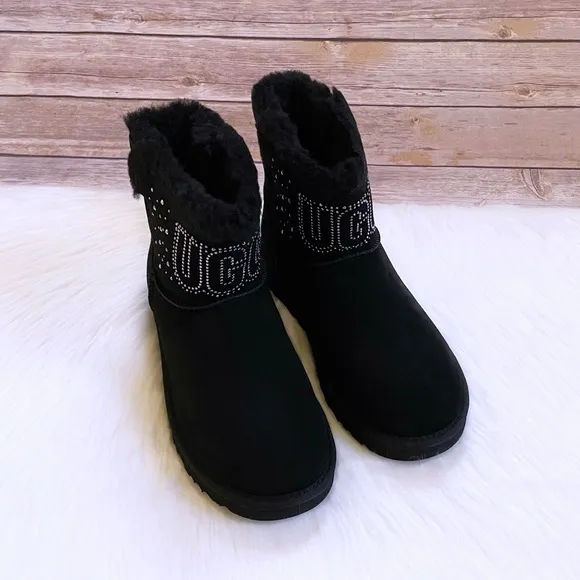UGG Women’s Classic UGG Gem Mini Black Suede Boots