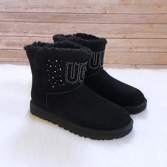 UGG Women’s Classic UGG Gem Mini Black Suede Boots