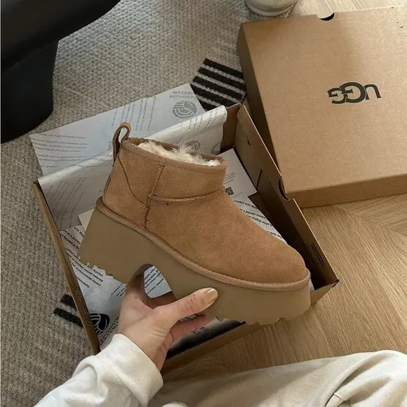 UGG Womens Classic Ultra  New Heights in Chestnut Suede