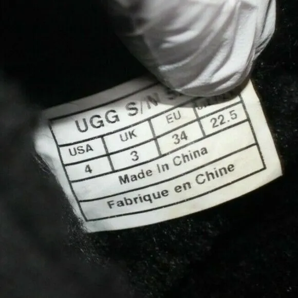 UGG Youth Sz 4 Classic Tall Black Suede Shearling Lined Pull On Mid Calf Boots