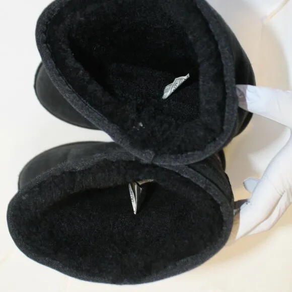 UGG Youth Sz 4 Classic Tall Black Suede Shearling Lined Pull On Mid Calf Boots