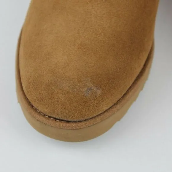 UGG BRITA CHESTNUT SHEEPSKIN WEDGE POM POM BOOTS