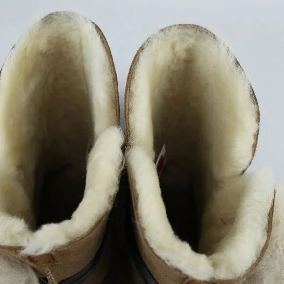 UGG BRITA CHESTNUT SHEEPSKIN WEDGE POM POM BOOTS