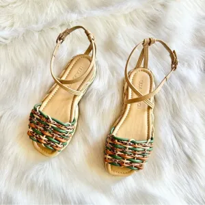 Ulla Johnson Ada Woven Flatform Sandal in Green Tan Size 36 ( 6 US)