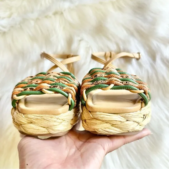 Ulla Johnson Ada Woven Flatform Sandal in Green Tan Size 36 ( 6 US)