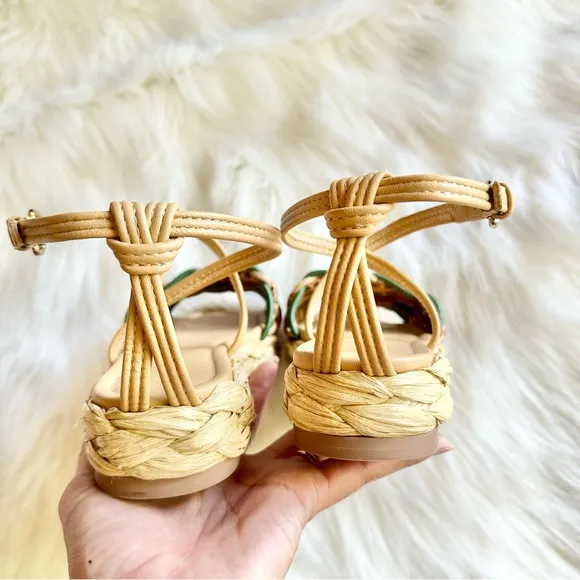 Ulla Johnson Ada Woven Flatform Sandal in Green Tan Size 36 ( 6 US)