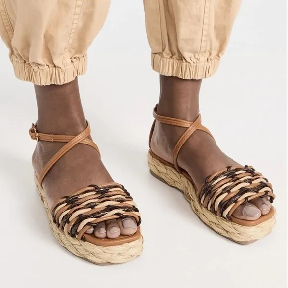Ulla Johnson Ada Woven Flatform Sandal in Green Tan Size 36 ( 6 US)