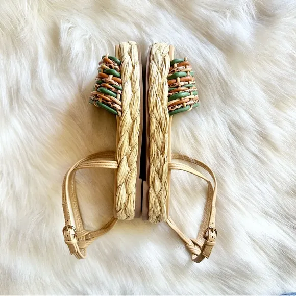 Ulla Johnson Ada Woven Flatform Sandal in Green Tan Size 36 ( 6 US)
