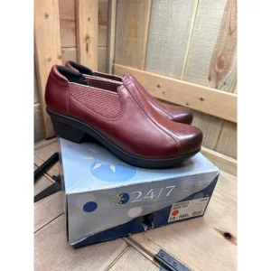 US10 NEW Abeo Caia Women's Red Burgundy Leather Slip On Dress Clogs Shoes