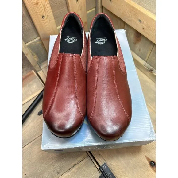 US10 NEW Abeo Caia Women's Red Burgundy Leather Slip On Dress Clogs Shoes