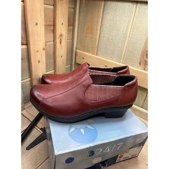 US10 NEW Abeo Caia Women's Red Burgundy Leather Slip On Dress Clogs Shoes