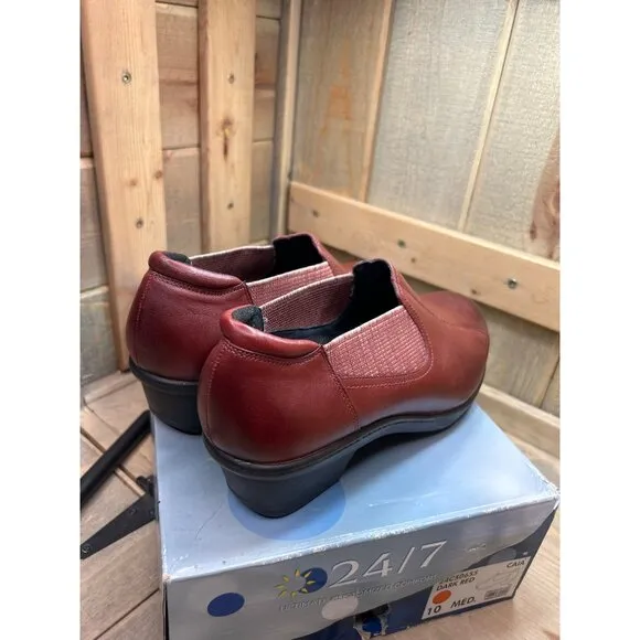 US10 NEW Abeo Caia Women's Red Burgundy Leather Slip On Dress Clogs Shoes