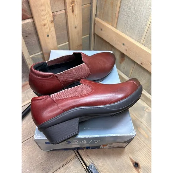 US10 NEW Abeo Caia Women's Red Burgundy Leather Slip On Dress Clogs Shoes