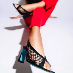 VALENTINA RANGONI Black Sling Parmasoft Heels Fishnet 7.5 NWOTS