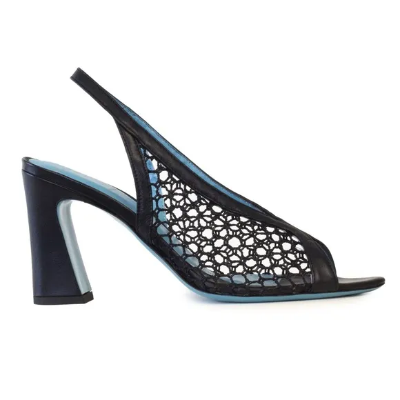 VALENTINA RANGONI Black Sling Parmasoft Heels Fishnet 7.5 NWOTS