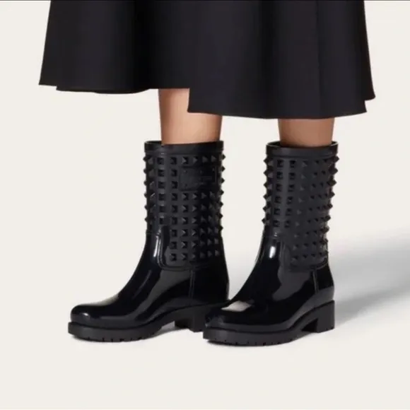 Valentino Rockstud Patent Rain Boots