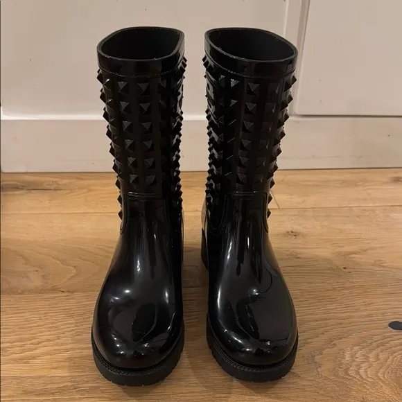 Valentino Rockstud Patent Rain Boots