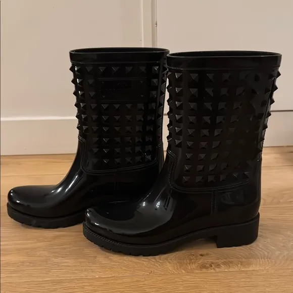 Valentino Rockstud Patent Rain Boots