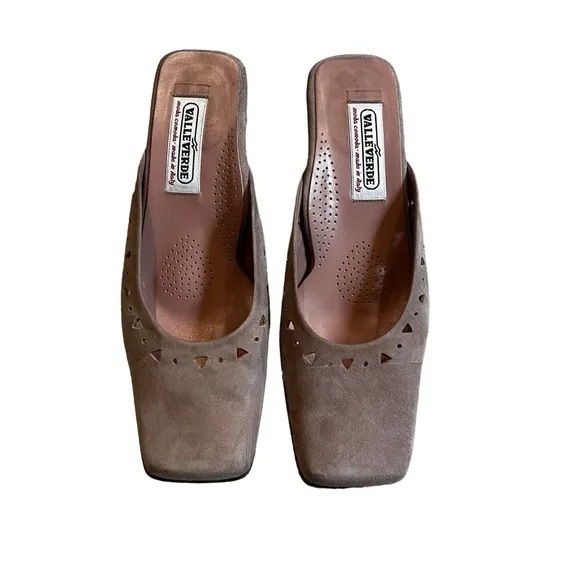 Valleverde Slip On Suede Square Toe Mules, Made in Italy  Sz EU 36.6
