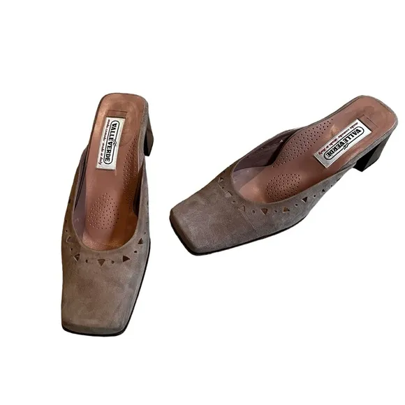 Valleverde Slip On Suede Square Toe Mules, Made in Italy  Sz EU 36.6