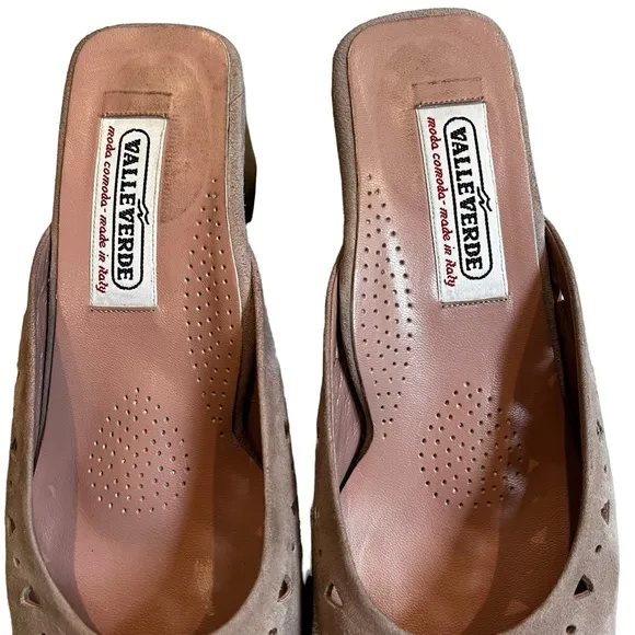 Valleverde Slip On Suede Square Toe Mules, Made in Italy  Sz EU 36.6