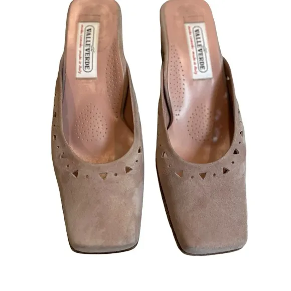 Valleverde Slip On Suede Square Toe Mules, Made in Italy  Sz EU 36.6