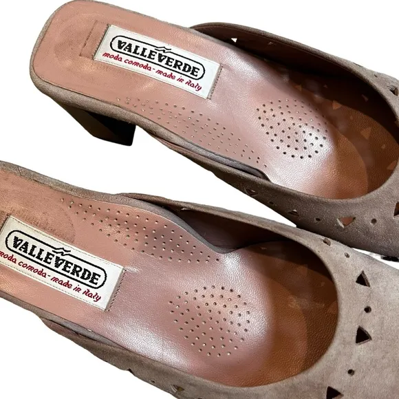 Valleverde Slip On Suede Square Toe Mules, Made in Italy  Sz EU 36.6