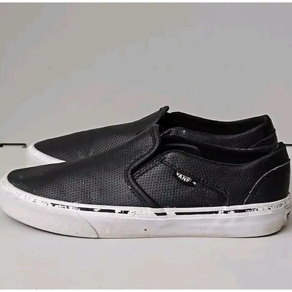 Vans &quot;Era&quot; Off The Wall Low Top Skate Shoes Black Leather Women's 7.5 Men's 6