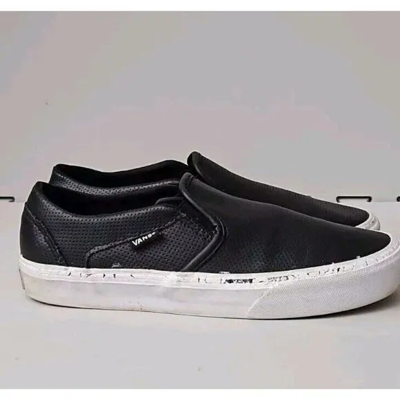 Vans &quot;Era&quot; Off The Wall Low Top Skate Shoes Black Leather Women's 7.5 Men's 6