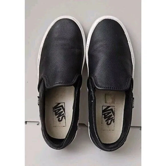 Vans &quot;Era&quot; Off The Wall Low Top Skate Shoes Black Leather Women's 7.5 Men's 6