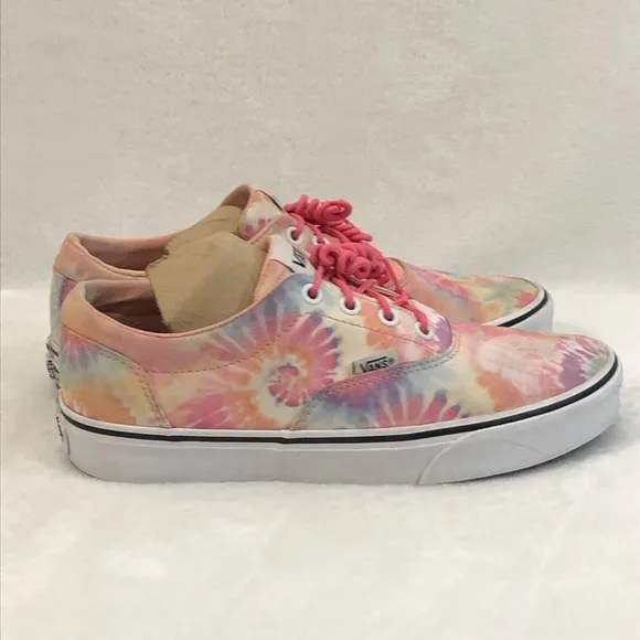 Vans Authentic 721356 Pink Laces Multicolor Tie Dye Skate Sneaker Shoes Womens 8
