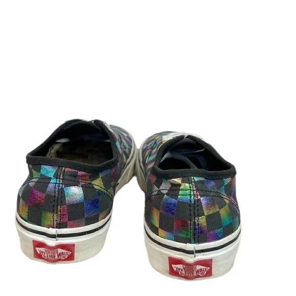 Vans Authentic Iridescent Checkerboard Lace Up canvas Skate Shoe Sneakers 7.5 M