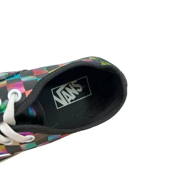 Vans Authentic Iridescent Checkerboard Lace Up canvas Skate Shoe Sneakers 7.5 M