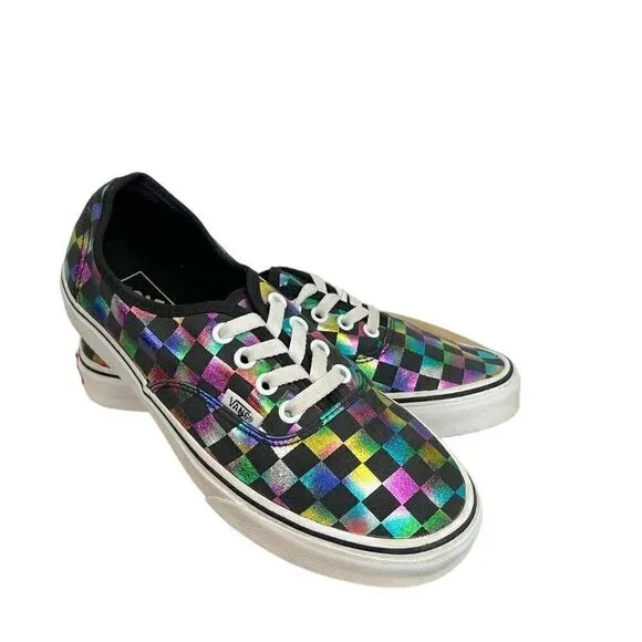 Vans Authentic Iridescent Checkerboard Lace Up canvas Skate Shoe Sneakers 7.5 M
