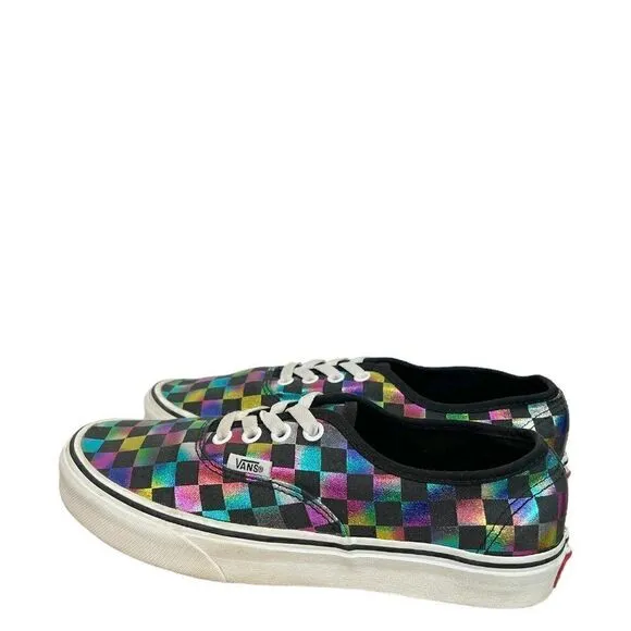 Vans Authentic Iridescent Checkerboard Lace Up canvas Skate Shoe Sneakers 7.5 M